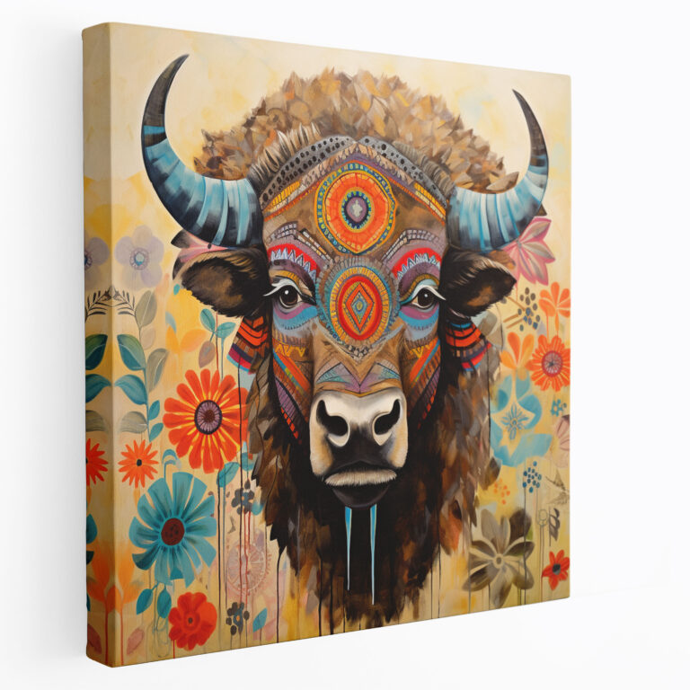 Buffalo Canvas Print - Whimsical Mixed Media Wall Art - Buffalo, Canvas Print, Canvas Wall Art, Joy