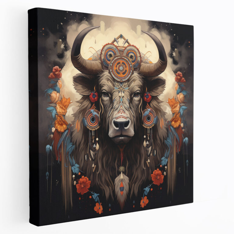 Buffalo Wall Art - Traditional Native American-Inspired Canvas Print - Buffalo, Canvas Print, Wall Decoration, Spirituality