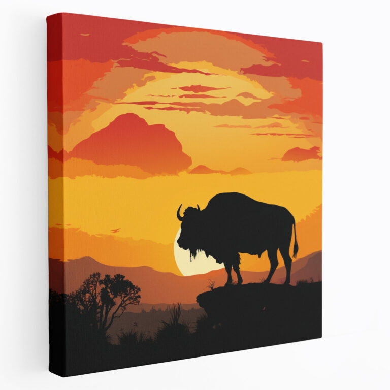 Buffalo Wall Art - Minimalist Sunset Silhouette - Buffalo, Canvas Wall Art, Sunset, Wall Decoration
