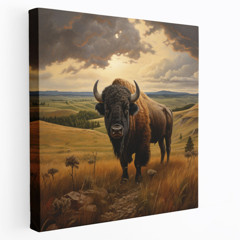 Prairie Landscape Buffalo Canvas Print - Buffalo, Vast Prairie Landscape, Canvas, Wall Decoration