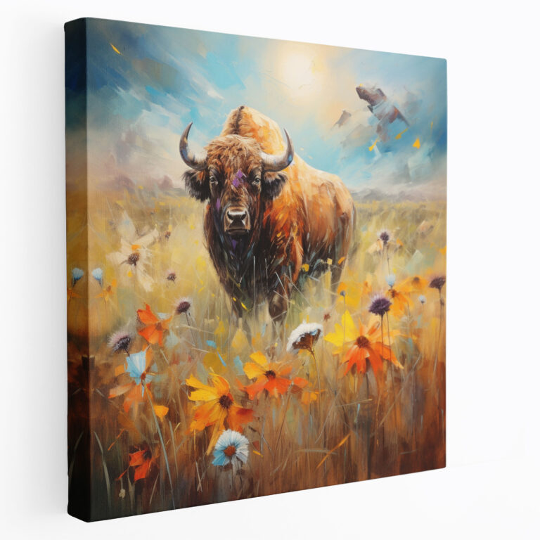 Blooming Meadow Buffalo Canvas Print - Buffalo, Blooming Meadow, Canvas Wall Art, Dreamlike Atmosphere
