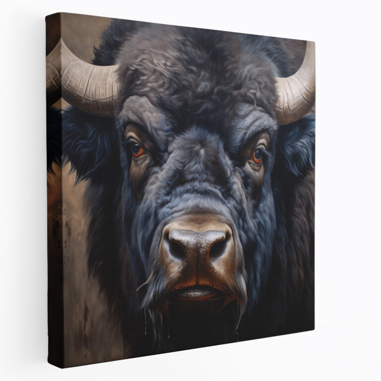 Powerful Bison Portrait Canvas Print - Buffalo, Canvas, Close-Up, Canvas Wall Art