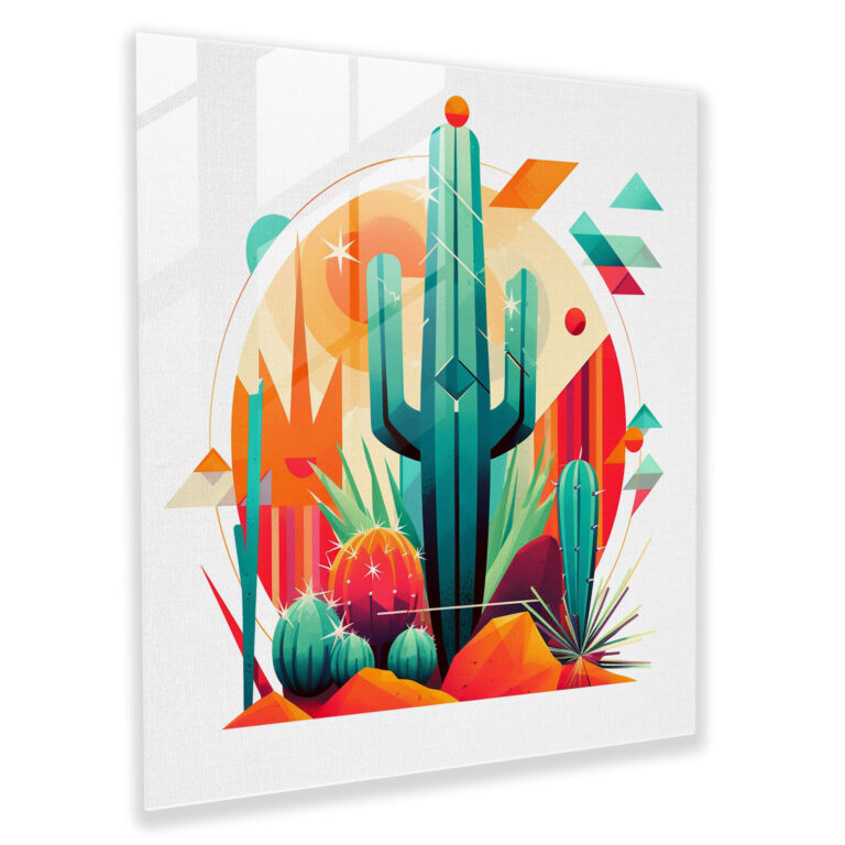 Modern Geometric Cactus Glass Print - Cactus, Glass Art, Wall Decoration, Vibrant Colors