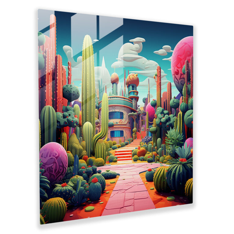 Futuristic Cactus Garden Glass Print - Cactus, Glass Wall Art, Home Decoration, Cactus
