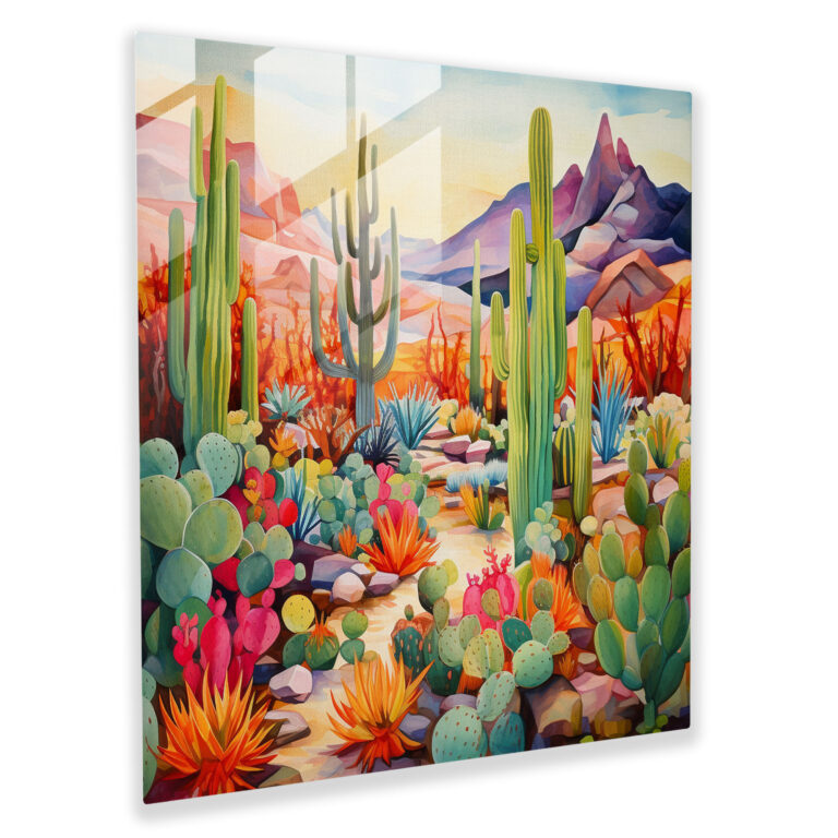 Cactus Desert Watercolor Glass Wall Art - Cactus, Cactus, Home Decoration, Desert Oasis