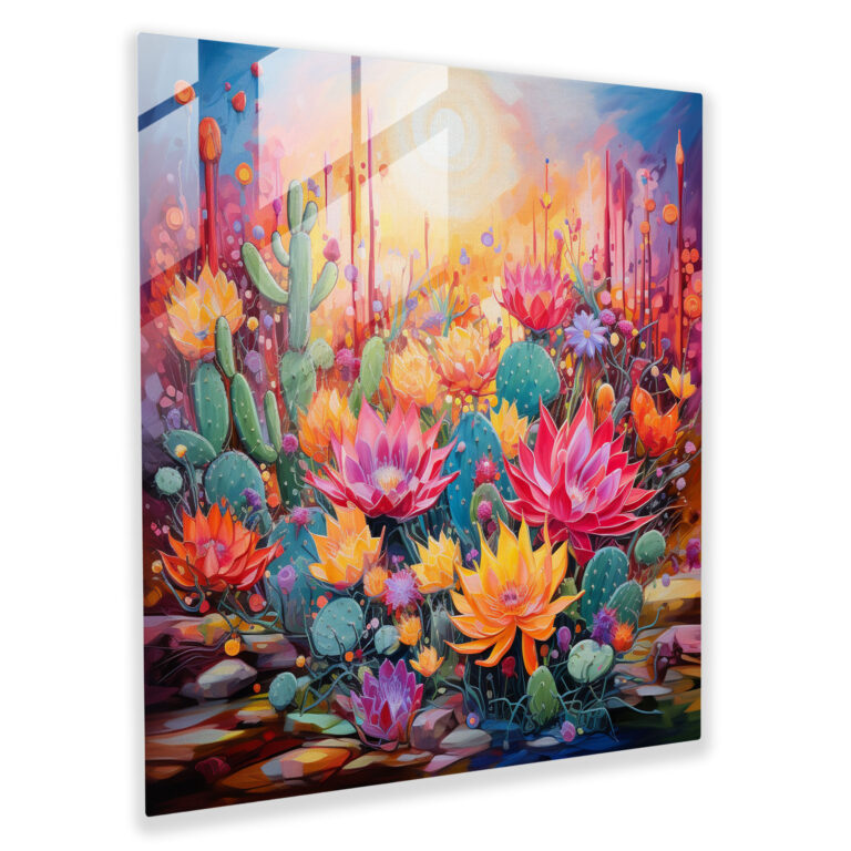Colorful Cactus Abstract Glass Wall Art - Cactus, Abstract Painting, Cactus, Vibrant Colors