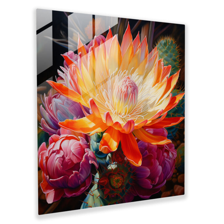 Blooming Cactus Realistic Glass Wall Art - Cactus, Glass Wall Art, Cactus, Modern Art