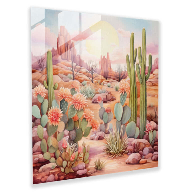 Whimsical Cactus Watercolor Glass Wall Art - Cactus, Glass Print, Modern Art, Watercolor Illustration