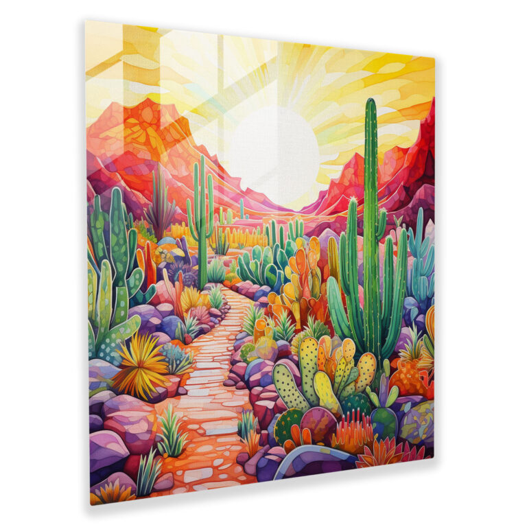 Vibrant Cactus Garden Glass Print - Cactus, Wall Decoration, Modern Art, Abstract Painting