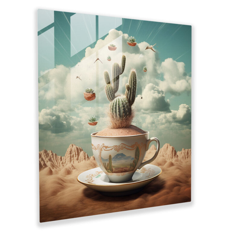 Teacup Cactus Glass Print - Cactus, Glass Art, Modern Art, Cactus