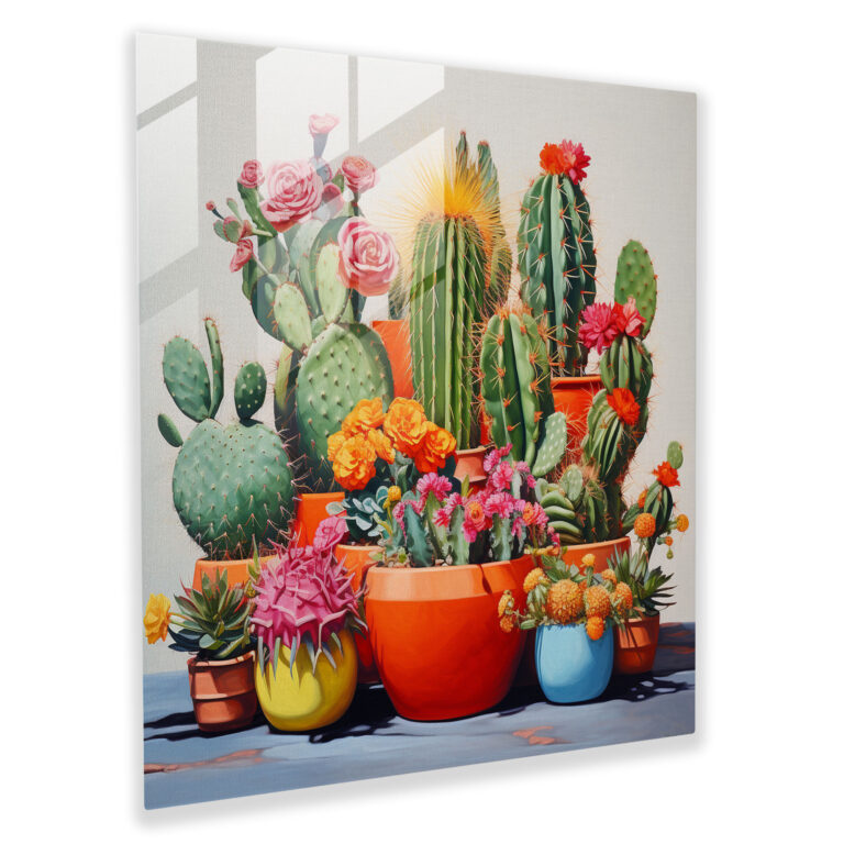Terracotta Cactus Collection Glass Print - Cactus, Glass Wall Art, Cactus, Wall Decoration