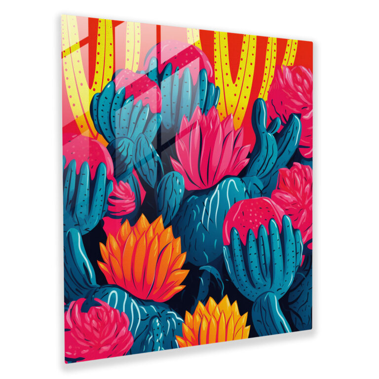 Colorful Cactus Pattern Glass Print - Cactus, Colorful Pattern, Wall Decoration, Home Decoration