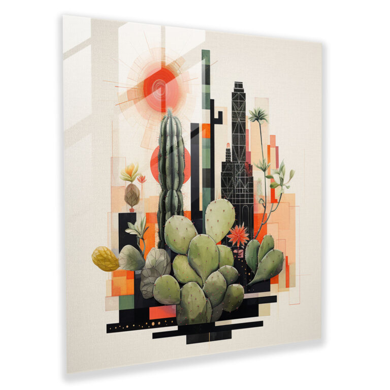 Geometric Cactus Silhouette Glass Print - Cactus, Cactus, Glass Art, Glass Wall Art