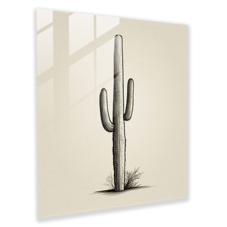 Desert Cactus Glass Print - Cactus, Modern Art, Wall Decoration, Line Drawing