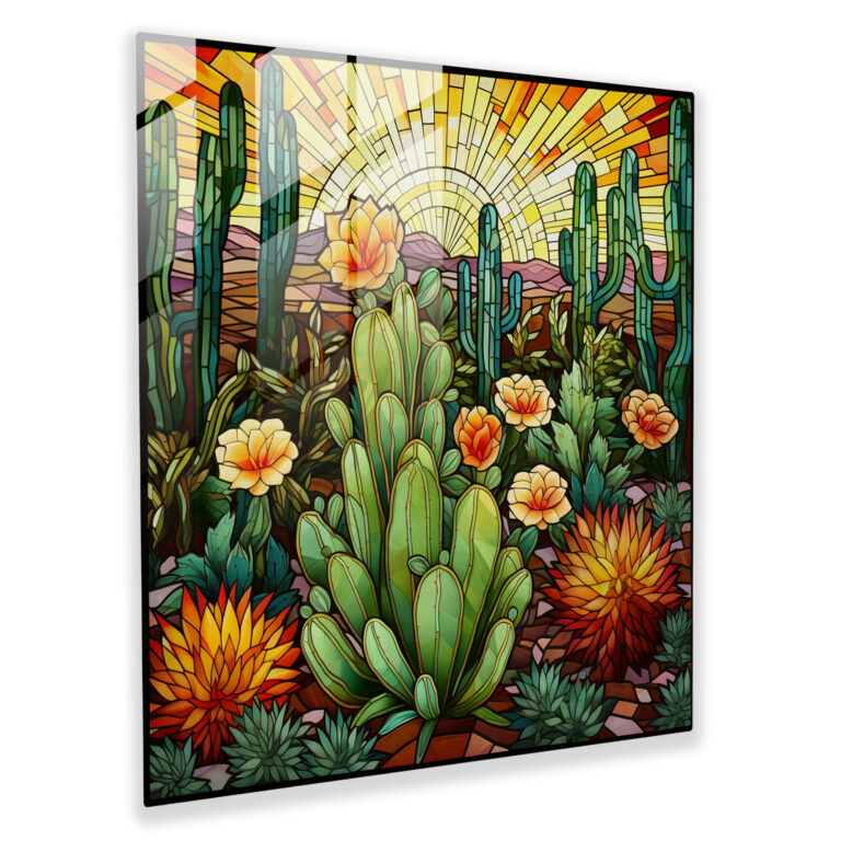 Stained Glass Cactus Print - Cactus, Glass Print, Cactus, Intricate Patterns