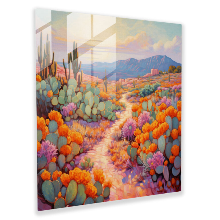 Blooming Cacti Glass Print - Cactus, Wall Decoration, Pastel-Colored, Impressionist Painting