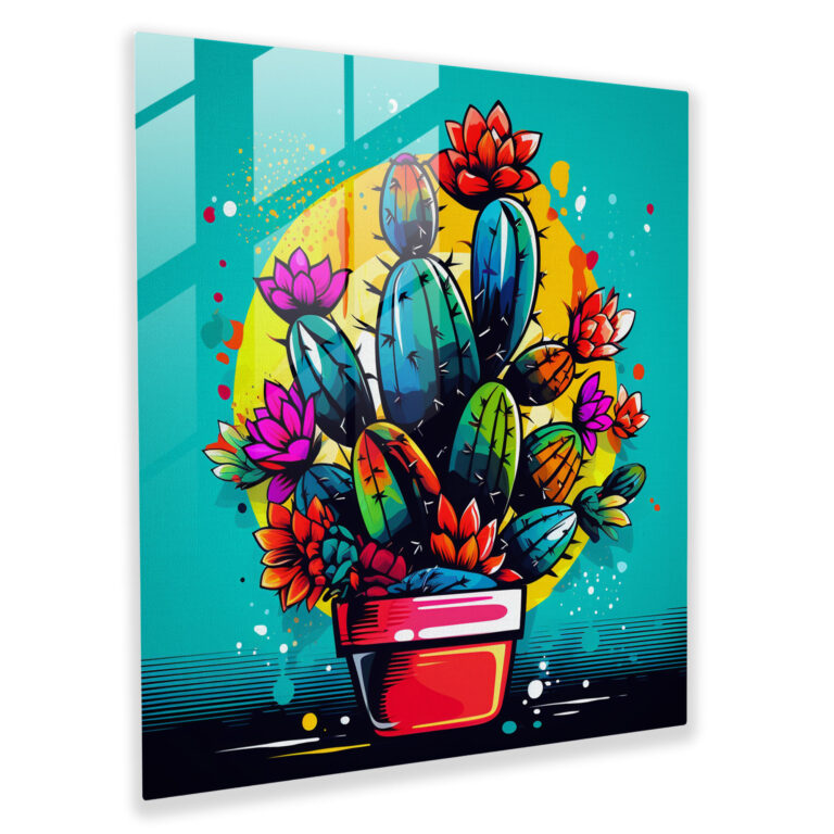 Pop Art Cactus Glass Print - Cactus, Glass Wall Art, Pop Art-Inspired Illustration, Modern Art