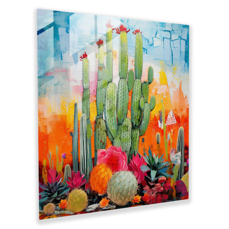 Vibrant Cactus Glass Print - Cactus, Modern Art, Glass Print, Mixed Media Artwork