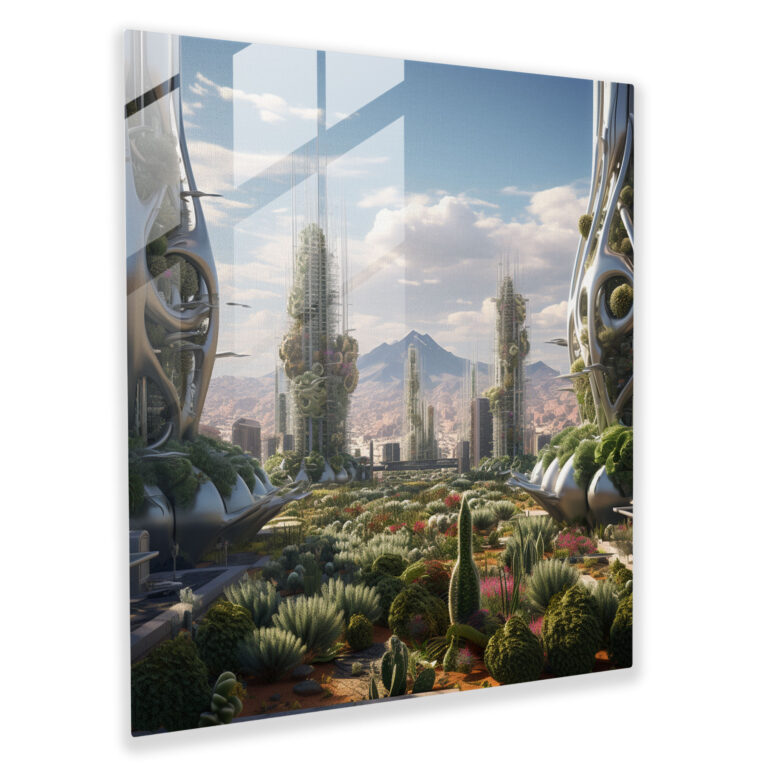Futuristic Cactus Glass Print - Cactus, Glass Wall Art, Futuristic Digital Artwork, Technology