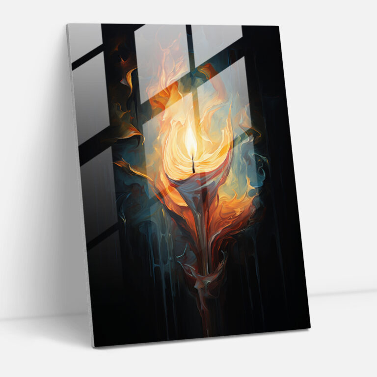 Glass Print - Vibrant Candle Flame - Candle, Wall Decoration, Abstract, Oil Painting