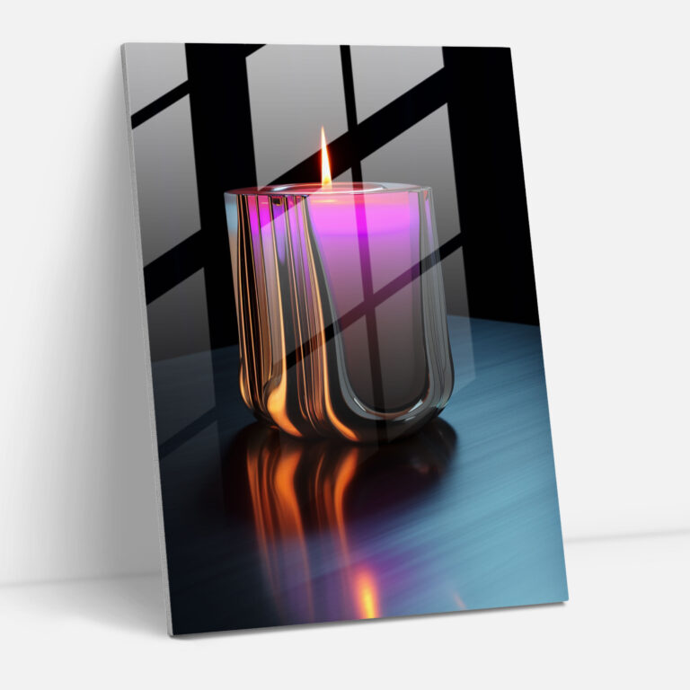 Glass Print - Futuristic Neon Candle - Candle, Wall Decoration, Glass Print, Glass Wall Art