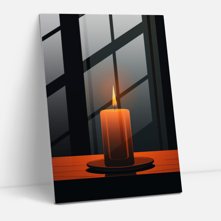 Minimalist Candle Glass Print - Candle, Warm Glow, Tranquility, Wall Decoration