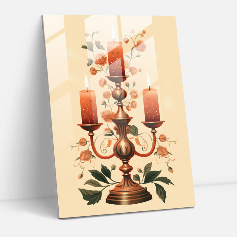 Retro Candle Glass Print - Candle, Warm Tones, Elegant Details, Retro-Style Illustration