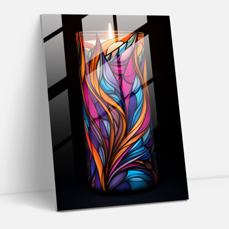 Vibrant Candle Glass Wall Art - Candle, Glass Print, Intricate Design, Glass Art