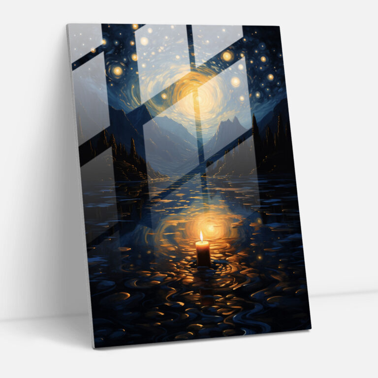 Starry Night Candle Glass Print - Candle, Modern Art, Seamlessly Blends, Glass Wall Art