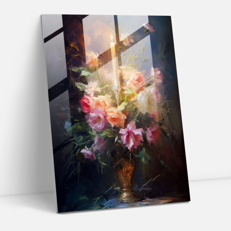 Glass Art Bouquet And Candle - Candle, Wall Decoration, Candle, Modern Art