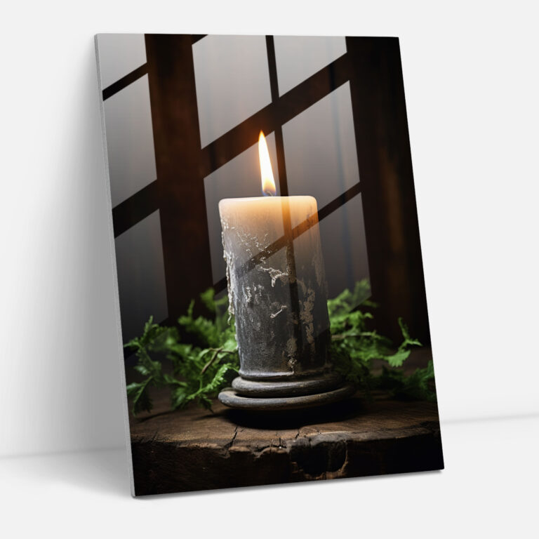 Glass Print Cozy Candle Flame - Candle, Realistic Photograph, Glass Wall Art, Cozy Atmosphere