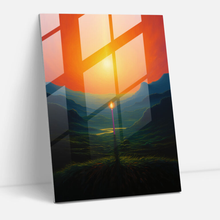 Glass Print Serene Candle - Candle, Impressionist Landscape, Twilight, Home Decoration