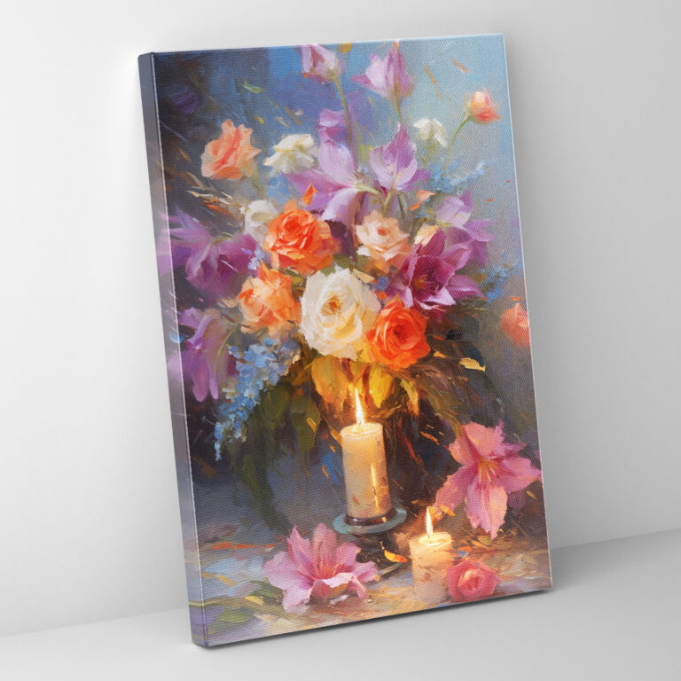 Candle Canvas Print - Impressionist Floral Wall Art - Candle, Serenity And Beauty, Impressionist Wall Art, Flickering Candle
