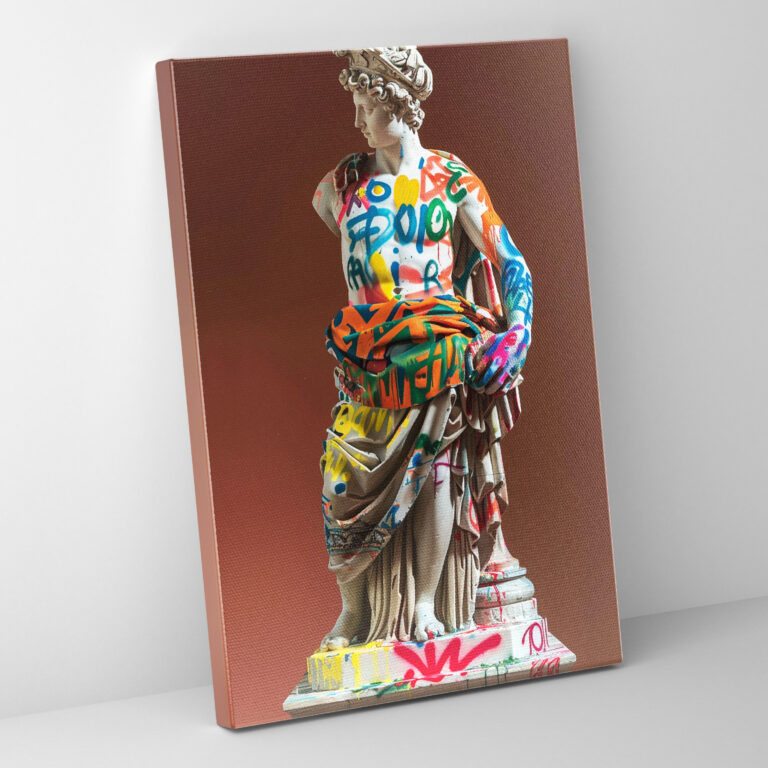 Graffiti Neoclassical Statue Wall Art - Classicism And Popart, Neoclassical Statue, Graffiti Lettering, Canvas Print