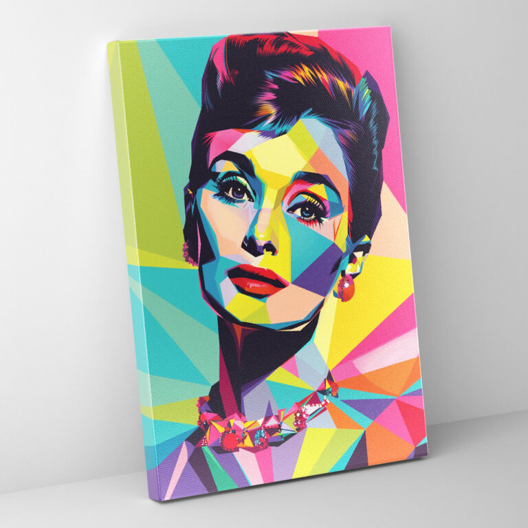 Audrey Hepburn Pop Art Wall Art - Classicism And Popart, Audrey Hepburn, Canvas Print, Geometric Background