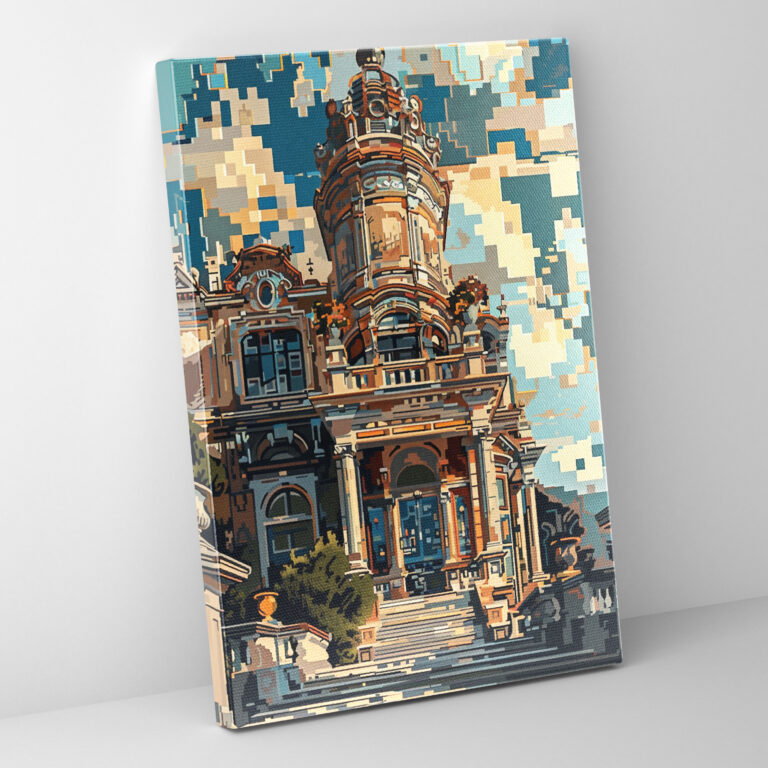 Pixelated Baroque Architecture Canvas Print - Classicism And Popart, Home Decoration, Canvas Print, Classicism With Pop Art