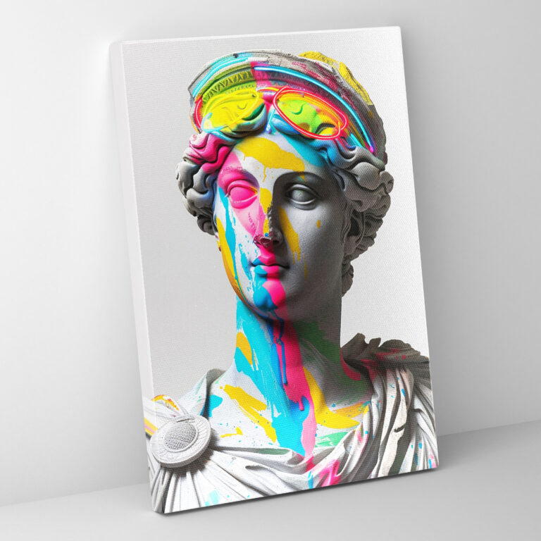 Neon Greek Statues Canvas Print - Classicism And Popart, Canvas, Classicism Meets Pop Art, Wall Art