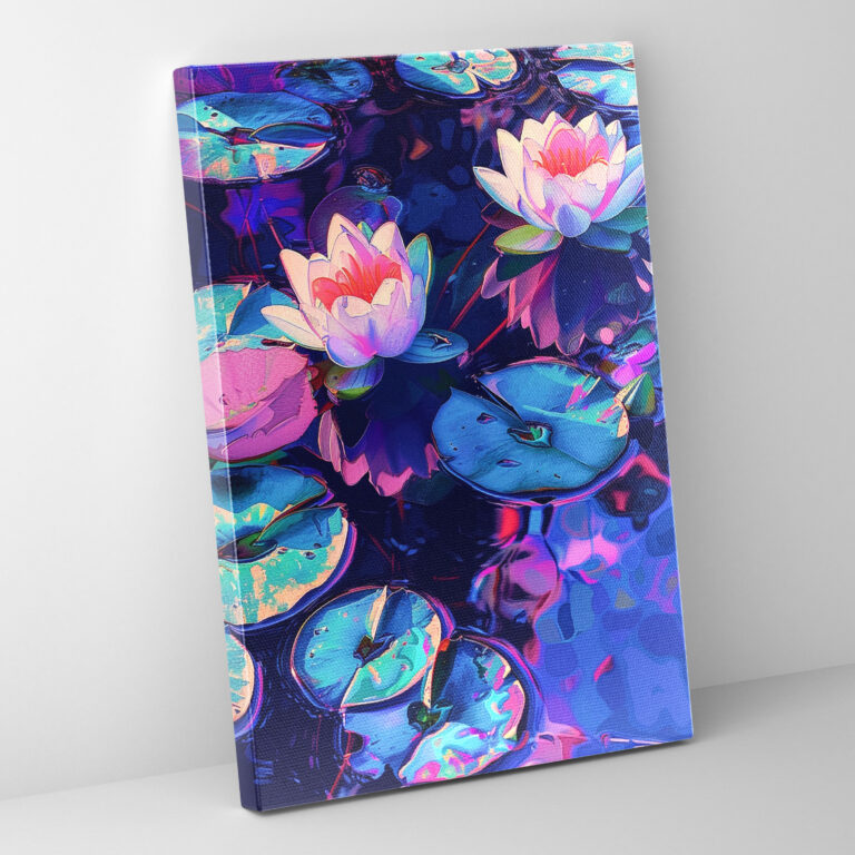 Neon Water Lilies Canvas Print - Classicism And Popart, Canvas Wall Art, Wall Decoration, Canvas Print