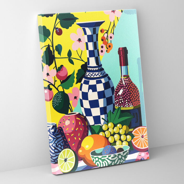 Pop Art Still Life Vases And Fruit Wall Decoration - Classicism And Popart, Canvas Wall Art, Canvas, Combine Classicism With Pop Art