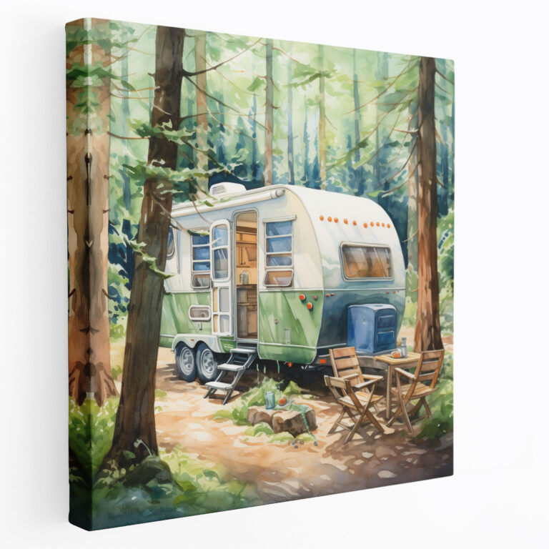 Caravan Wall Art - Serene Caravan Campsite In The Woods - Caravan, Home Decoration, Caravan Campsite, Caravan