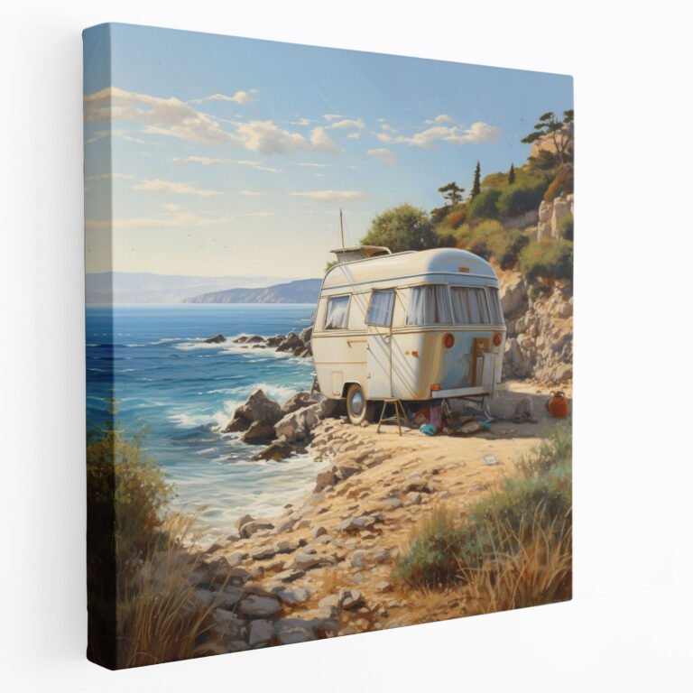 Caravan Wall Art - Serenity By The Coast - Caravan, Wall Art, Realistic Oil Painting, Tranquility
