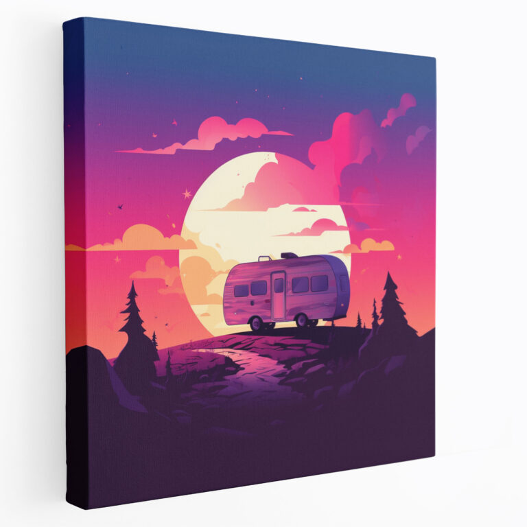 Caravan Wall Decoration - Adventure Sunset Silhouette - Caravan, Freedom, Canvas, Minimalist Graphic Design