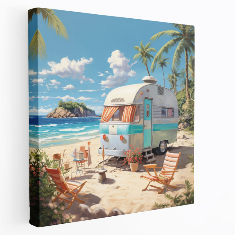 Caravan Canvas Print - Vintage Seaside Wall Art - Caravan, Canvas, Canvas Wall Art, Wall Art