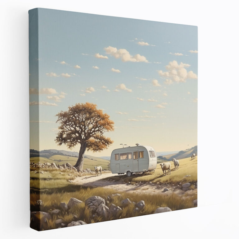 Caravan Canvas Print - Serene Countryside Wall Art - Caravan, Canvas, Wall Art, Home Decoration