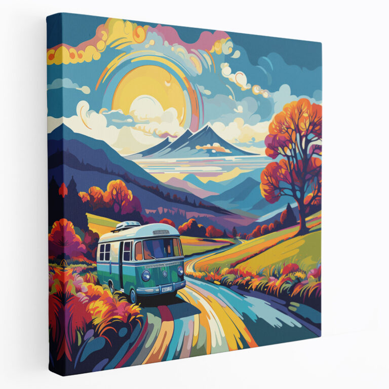 Caravan Canvas Print - Retro Countryside Drive - Caravan, Caravan, Wall Decoration, Playful
