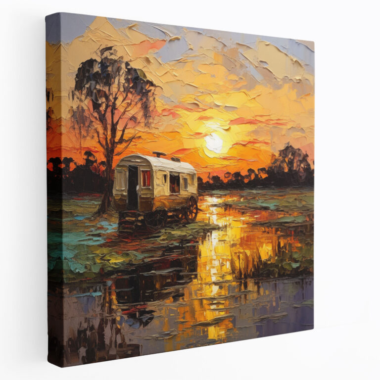 Sunset Caravan Canvas Print - Caravan, Caravan, Wall Decoration, Wall Art