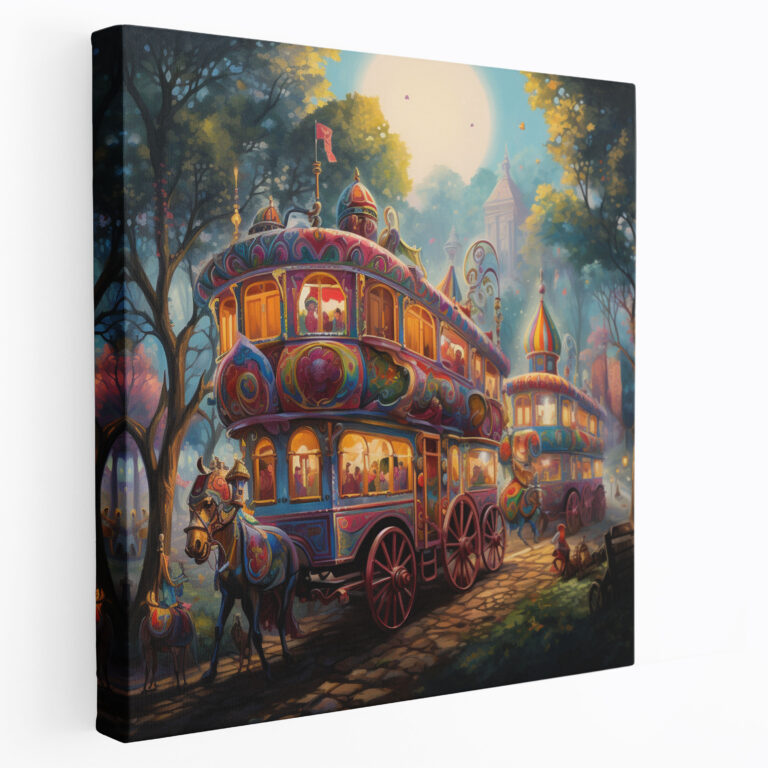 Whimsical Circus Caravan Canvas Print - Caravan, Merriment, Impressionist Artwork, Whimsical