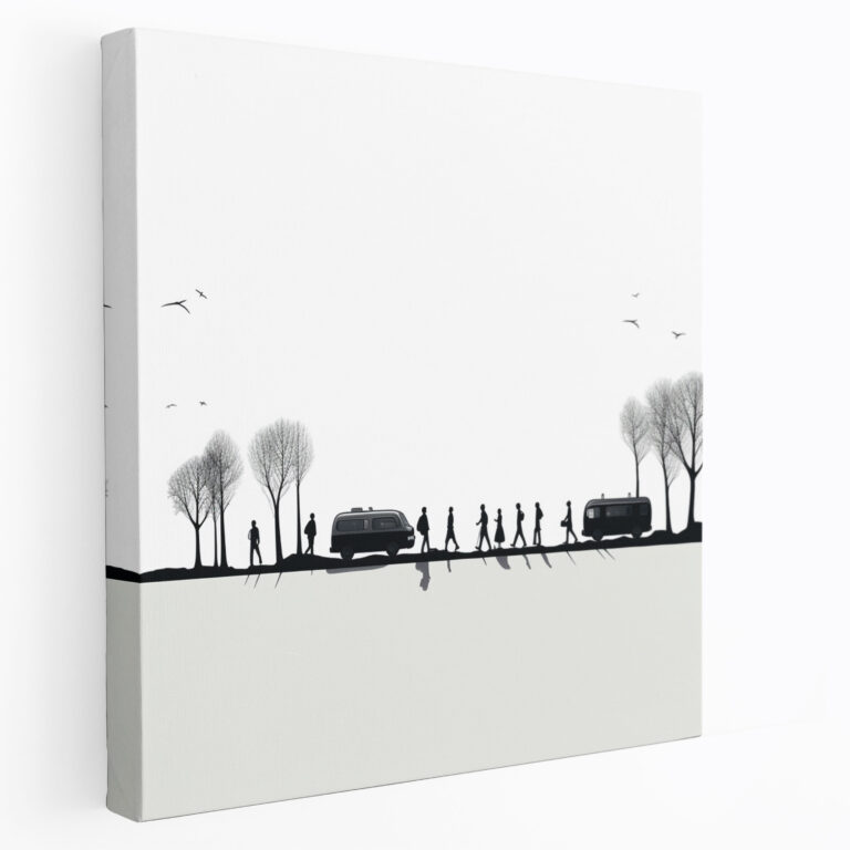 Minimalist Caravan Journey Canvas Print - Caravan, Canvas, Minimalist Line Drawing, Wall Decoration