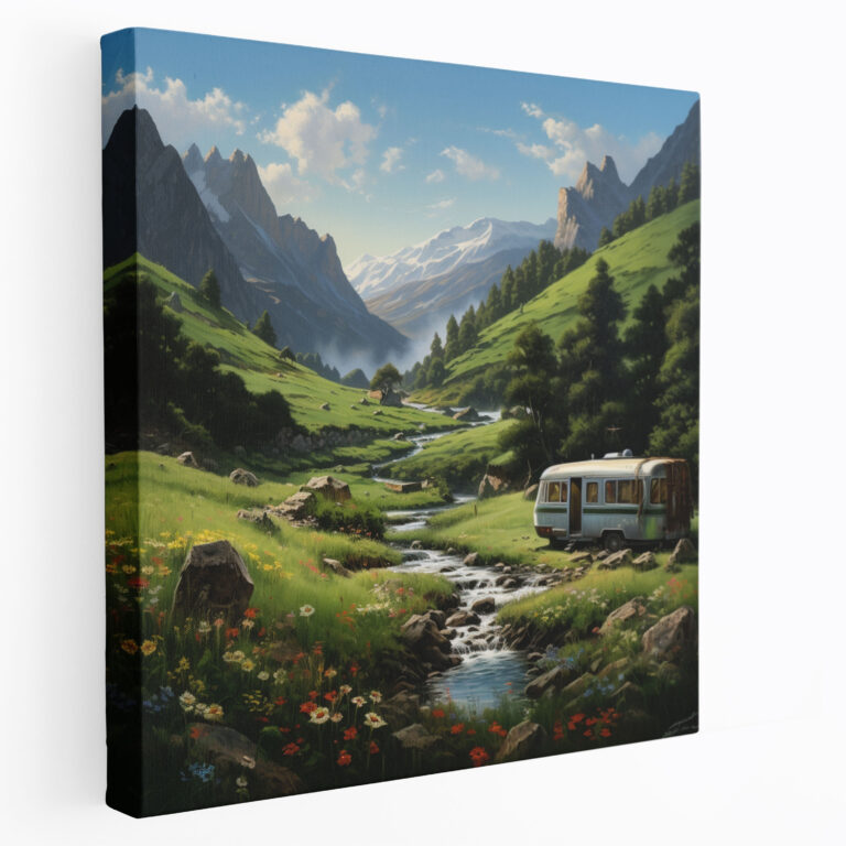 Mountain Valley Caravan Escape Canvas Print - Caravan, Canvas, Wall Art, Relaxation