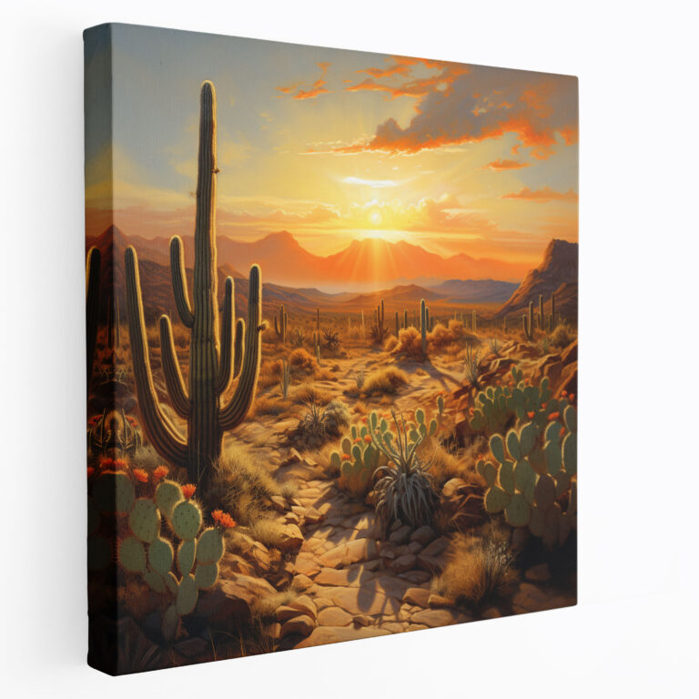 Cactus Canvas Print - Tranquil Desert Sunset Wall Art - Cactus, Desert Landscape, Cactus Canvas Print, Canvas Wall Art